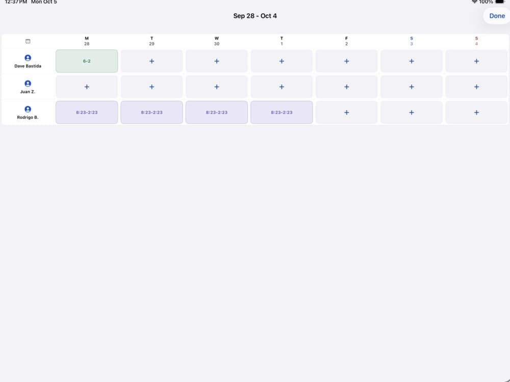 Manager view of the team week in LineOps